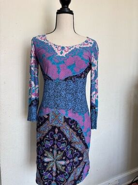Alfred Blue & Purple Long Sleeve Sheath Dress